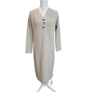 Women's tan V Neck Pullover Sweater Dress Sz. Onesize